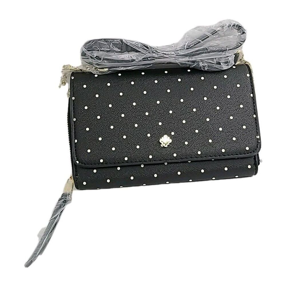 NWT Crown And Ivy Black White Dot Crossbody Purse Clutch Gold Accents Brand New